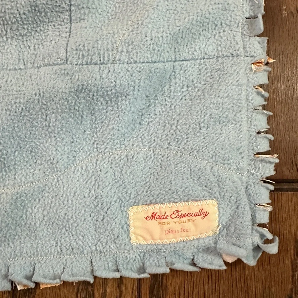 Handmade Fox Wearing Glasses Baby Blanket Quilt 36x42” Blue Orange Foxes